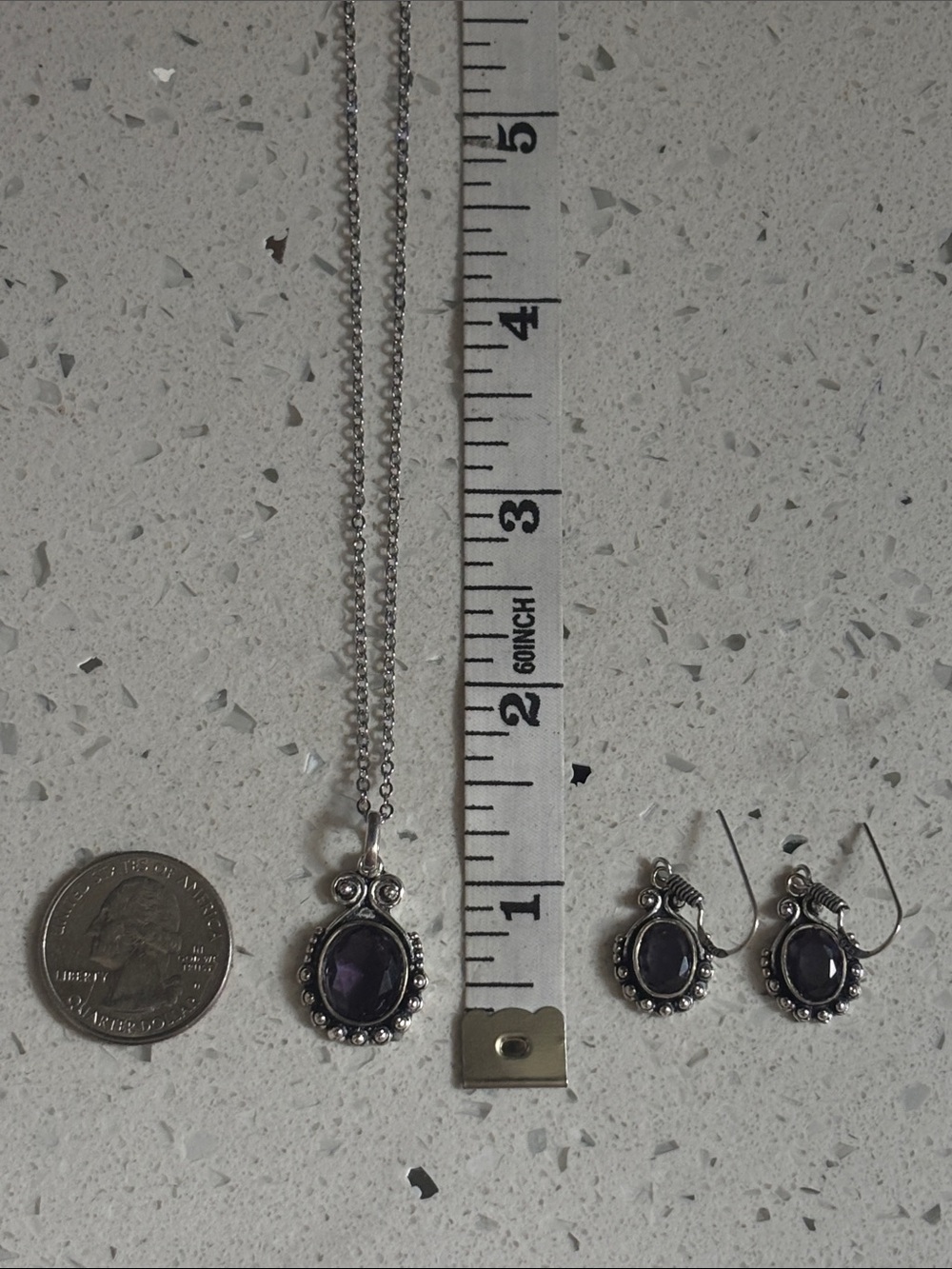 Amethyst Gemstone Pendant Necklace & Earrings Set - Picture 6 of 8
